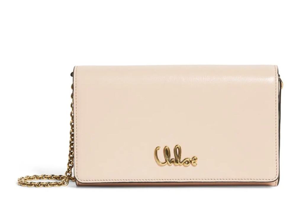 CHLOE Iconic Flap Leather Wallet on Chain Crossbody Bag Cement Pink